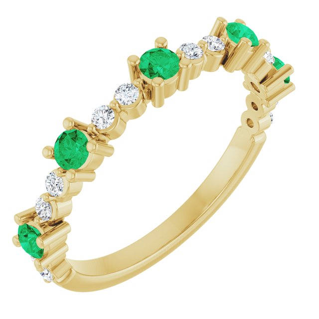 14K Yellow Emerald & 1/6 CTW Diamond Ring 